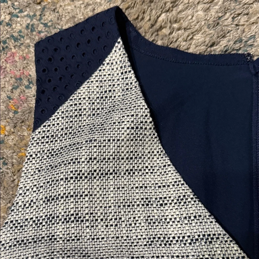 J. Crew White Tweed and Navy Sleeveless Sheath Dress 8